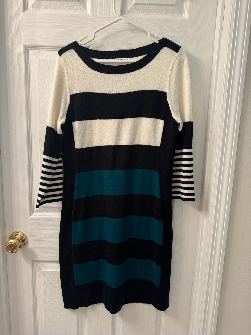Studio One Black and White Striped Knit Dress